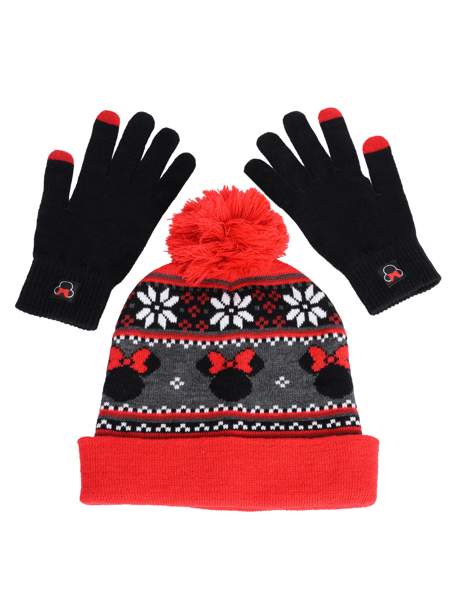 Adult Womens Minnie Mouse Knit Hat, Gloves & Scarf 3-Piece Gift Set