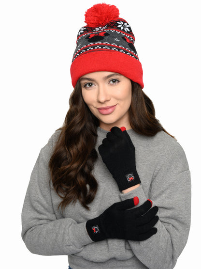 Adult Womens Minnie Mouse Knit Hat, Gloves & Scarf 3-Piece Gift Set