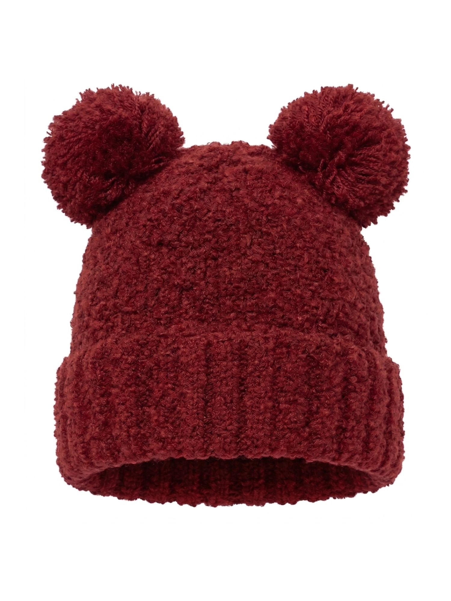 Disney Minnie Mouse Women's Double Pom Beanie Burgundy Fuzzy Knit Winter Hat