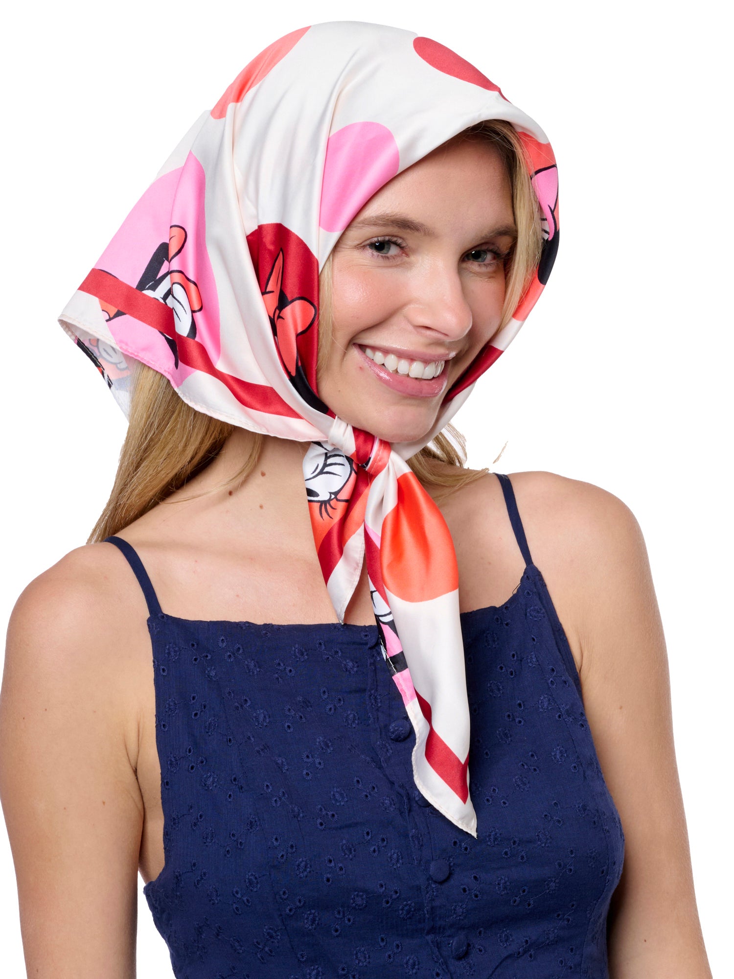 Disney Minnie Mouse Silky Scarf 27” x 27” Large Red Bow Icon Square Head Wrap