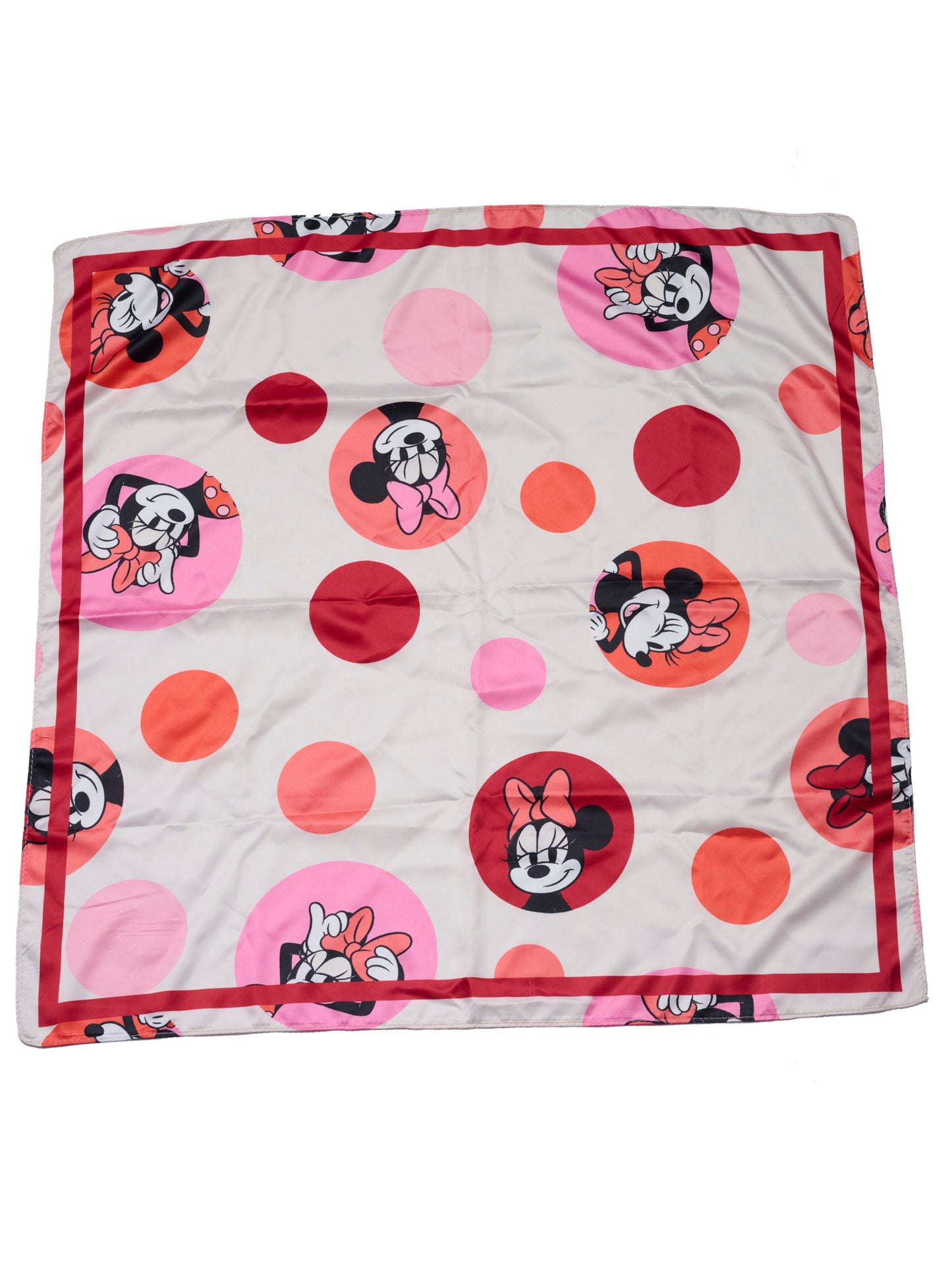 Disney Minnie Mouse Silky Scarf 27” x 27” Large Red Bow Icon Square Head Wrap