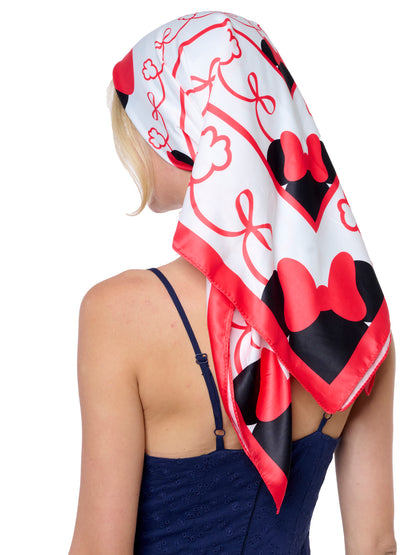 Disney Minnie Mouse 35” x 35” Red Bow Silky Square Scarf Women's Head Wrap