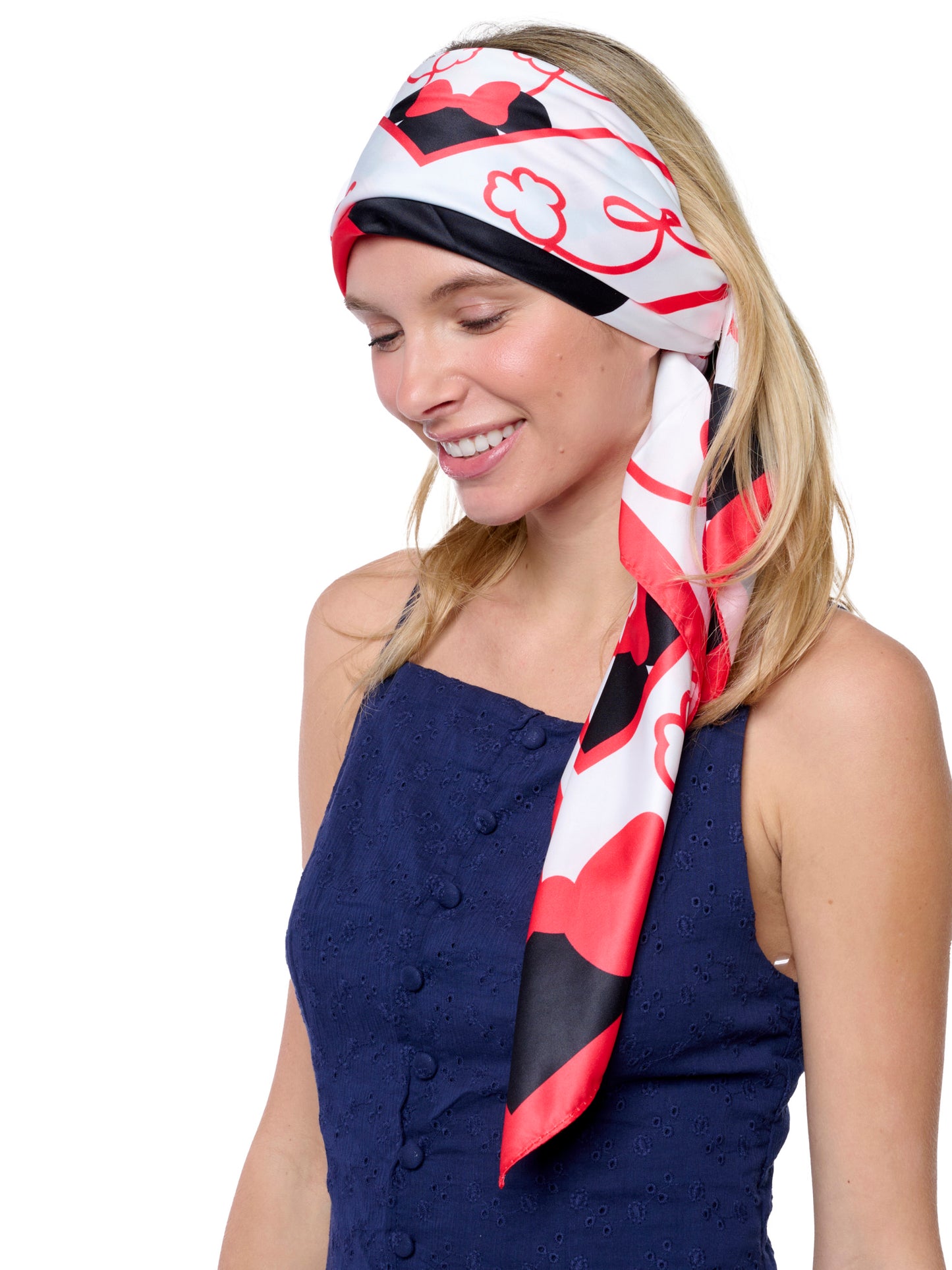 Disney Minnie Mouse 35” x 35” Red Bow Silky Square Scarf Women's Head Wrap