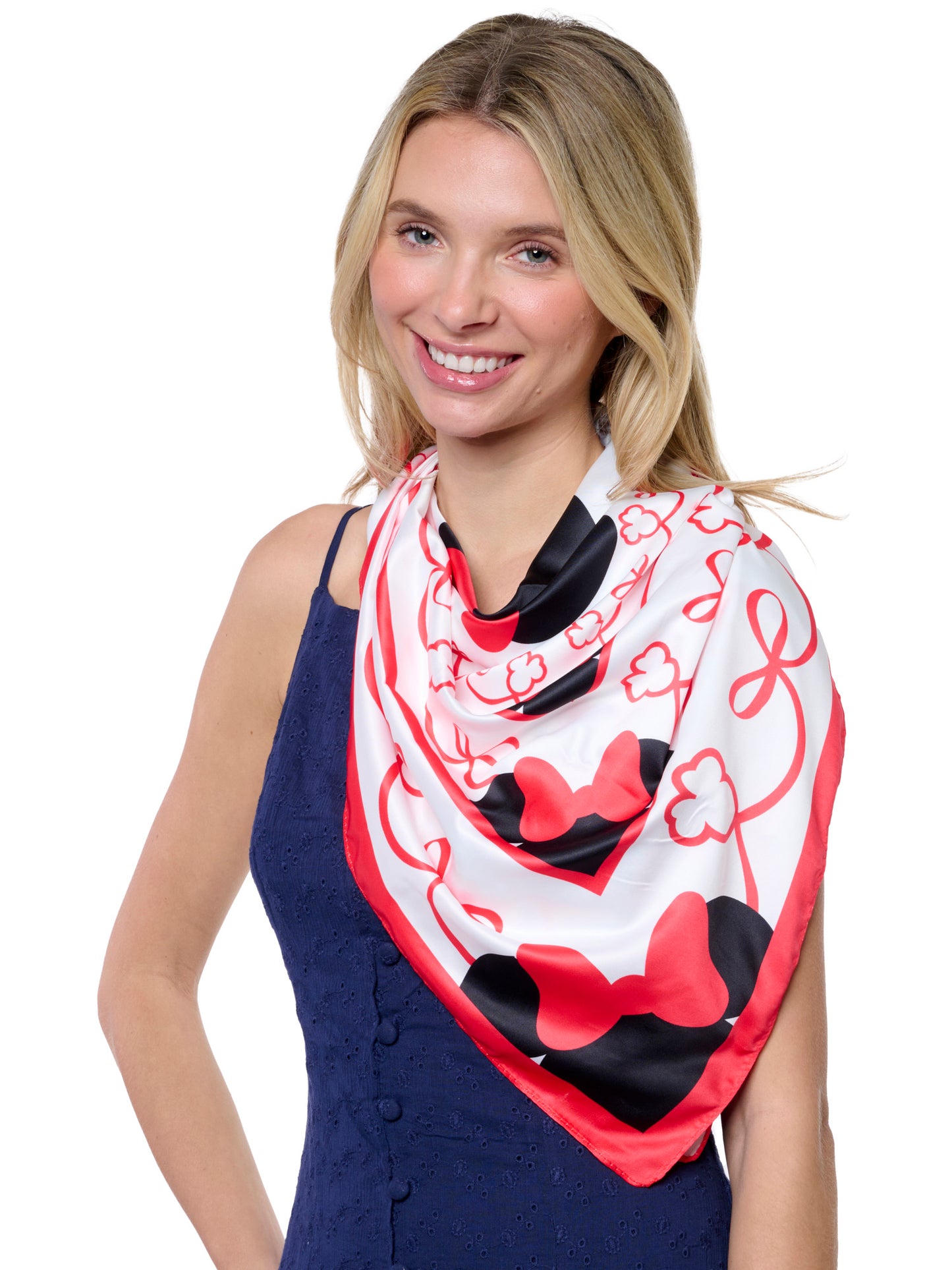 Disney Minnie Mouse 35” x 35” Red Bow Silky Square Scarf Women's Head Wrap
