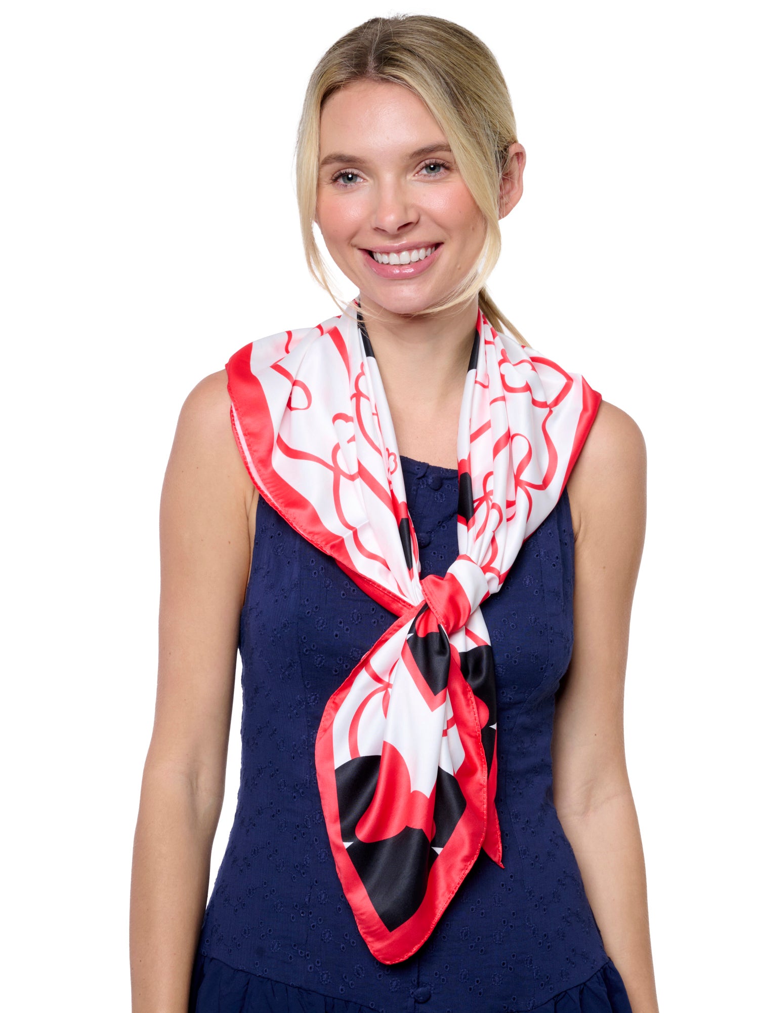 Disney Minnie Mouse 35” x 35” Red Bow Silky Square Scarf Women's Head Wrap