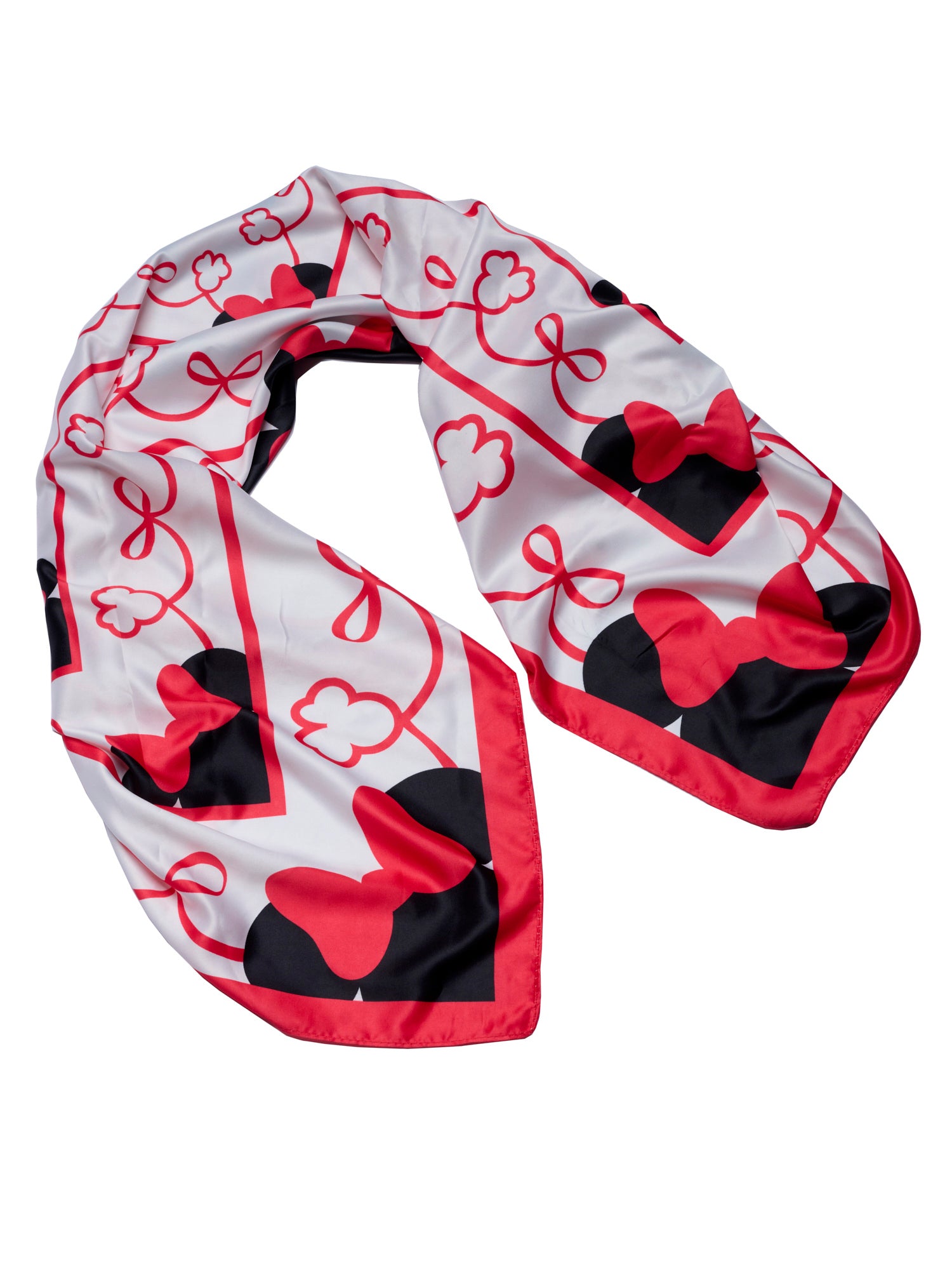 Disney Minnie Mouse 35” x 35” Red Bow Silky Square Scarf Women's Head Wrap