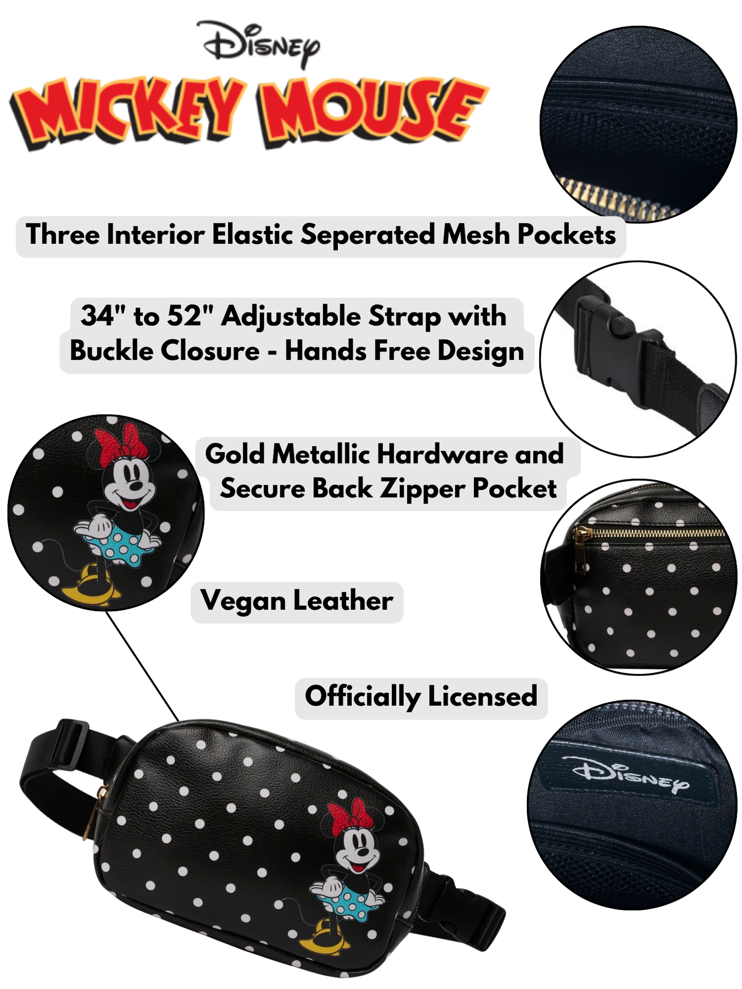 Women's Disney Minnie Mouse Belt Bag Fanny Pack Waist Bag Crossbody