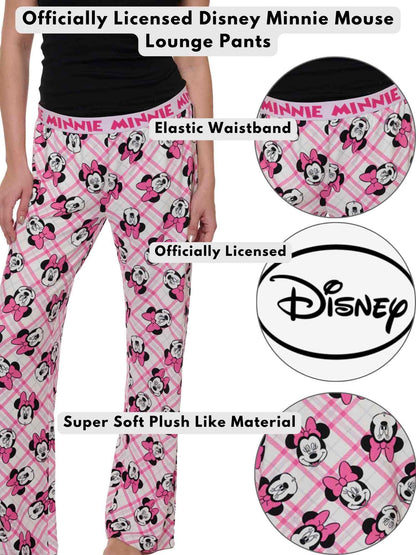 Womens Minnie Mouse Pajama Pants Sleepwear Lounge Pants Pink Elastic Waist Soft