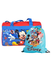 Disney Mickey Mouse Travel Duffel Bag 17" w/ 15" Drawstring Cinch Sling Bag Set