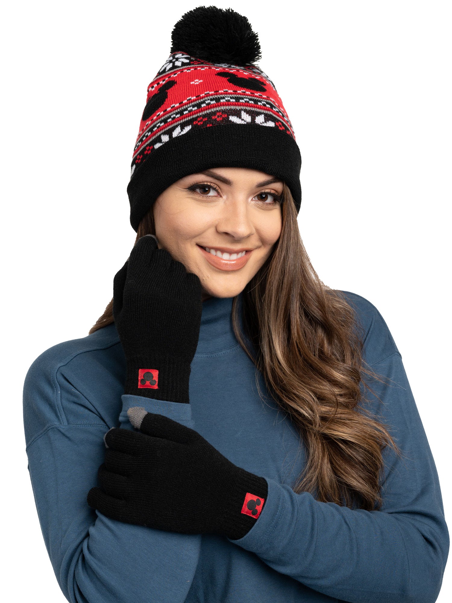Disney Mickey Mouse Knit Beanie Hat, Gloves & Scarf 3-Piece Adult Winter Set