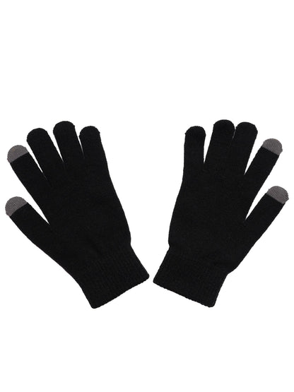 Disney Men's Mickey Mouse Knit Beanie Hat & Texting Gloves Black 2-Piece Set