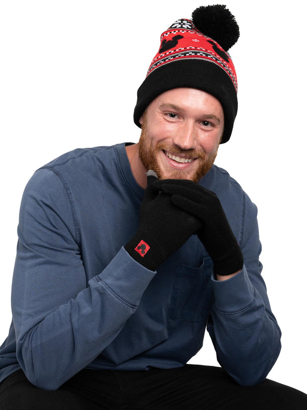 Adult Disney Mickey Mouse Knit Beanie Hat & Touch Screen Gloves Unisex Black Set