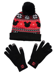 Adult Disney Mickey Mouse Knit Beanie Hat & Touch Screen Gloves Unisex Black Set