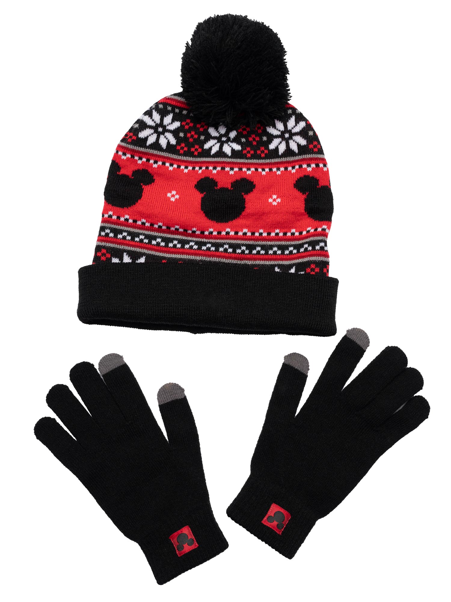 Disney Men's Mickey Mouse Knit Beanie Hat & Texting Gloves Black 2-Piece Set