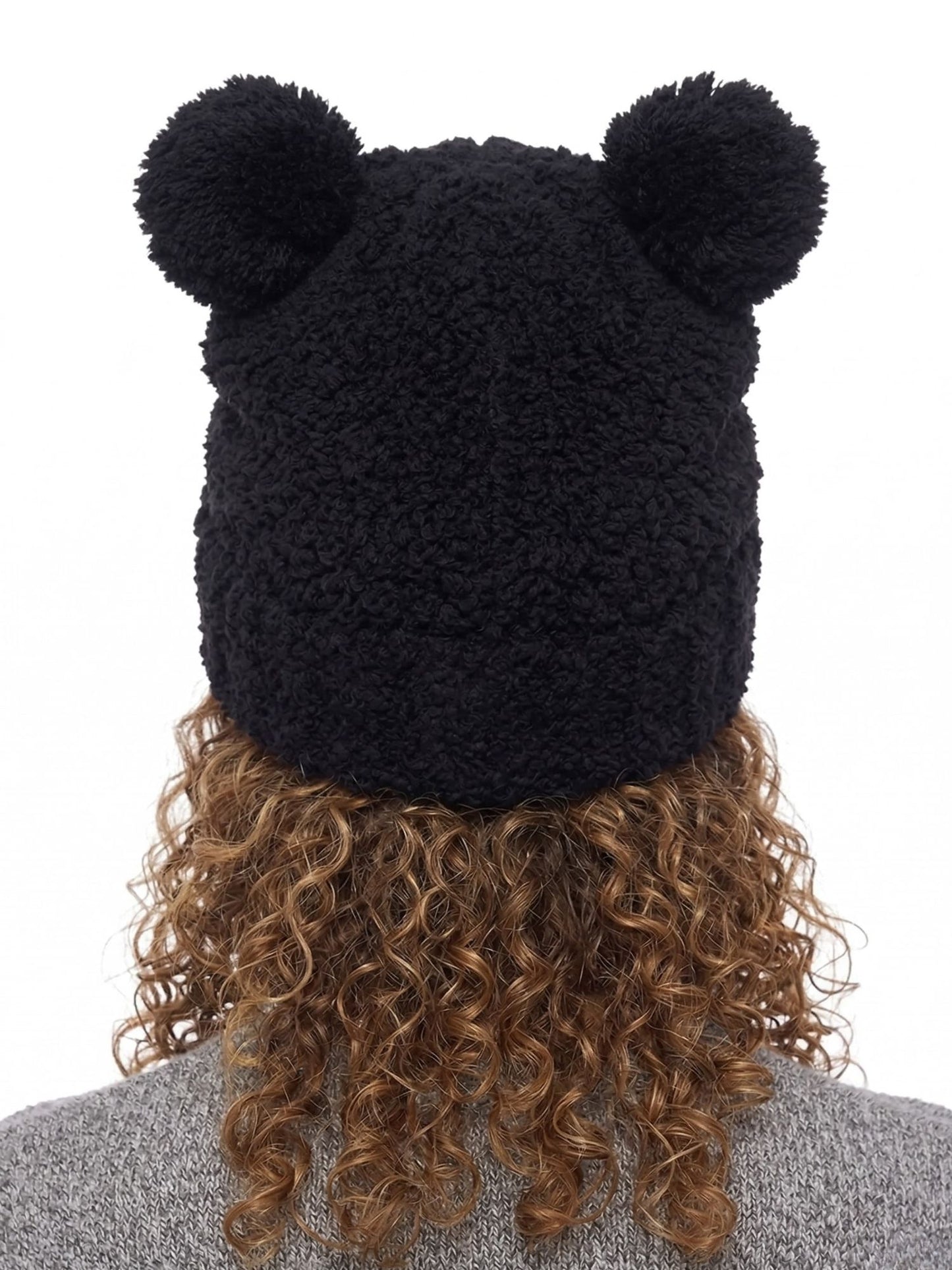 Disney Mickey Mouse Women's Double Pom Beanie Black Fuzzy Knit Winter Hat Adult