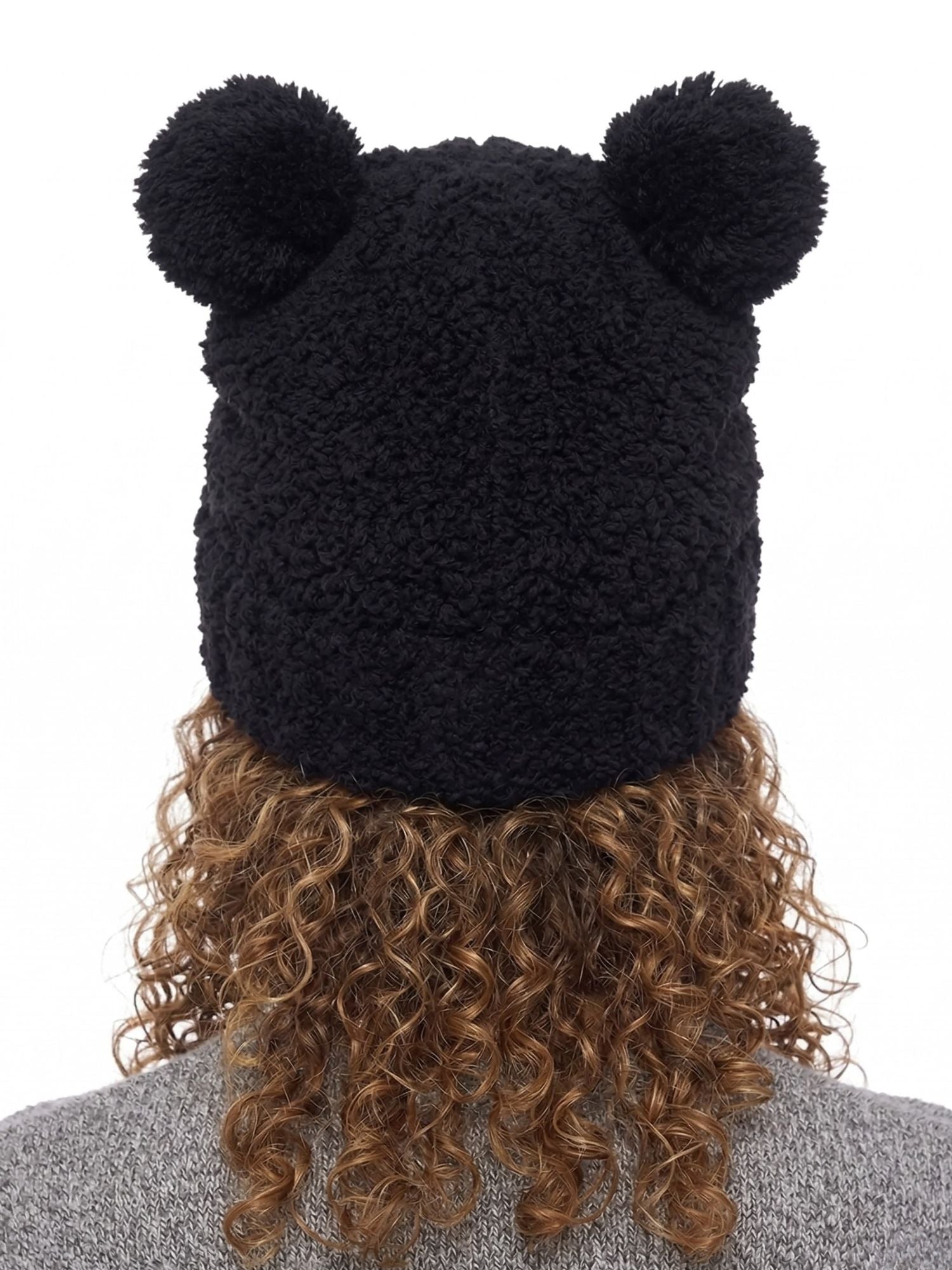 Disney Mickey Mouse Women's Double Pom Beanie Black Fuzzy Knit Winter Hat Adult