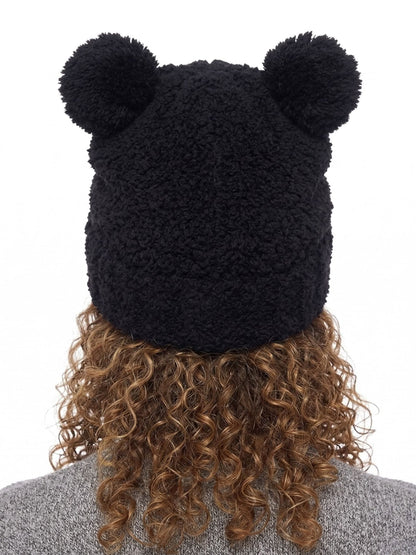 Disney Mickey Mouse Women's Double Pom Beanie Black Fuzzy Knit Winter Hat Adult