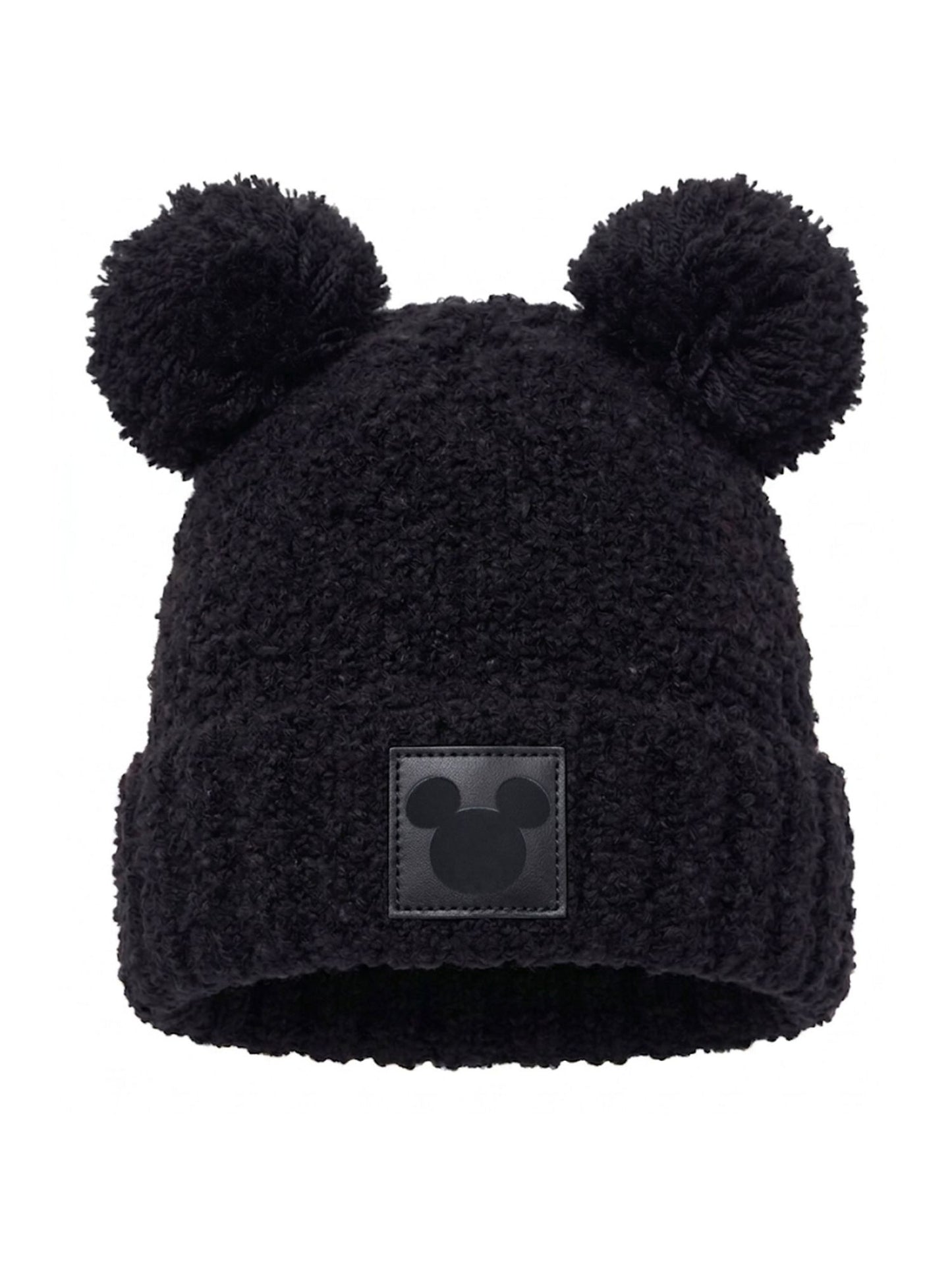 Disney Mickey Mouse Women's Double Pom Beanie Black Fuzzy Knit Winter Hat Adult