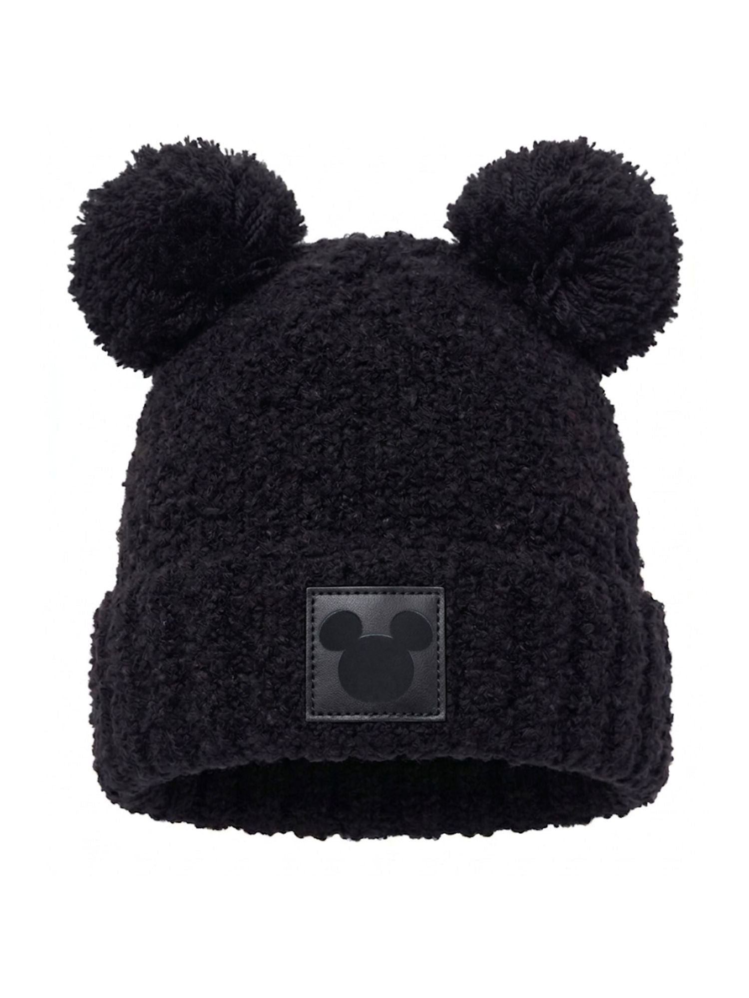 Disney Mickey Mouse Women's Double Pom Beanie Black Fuzzy Knit Winter Hat Adult