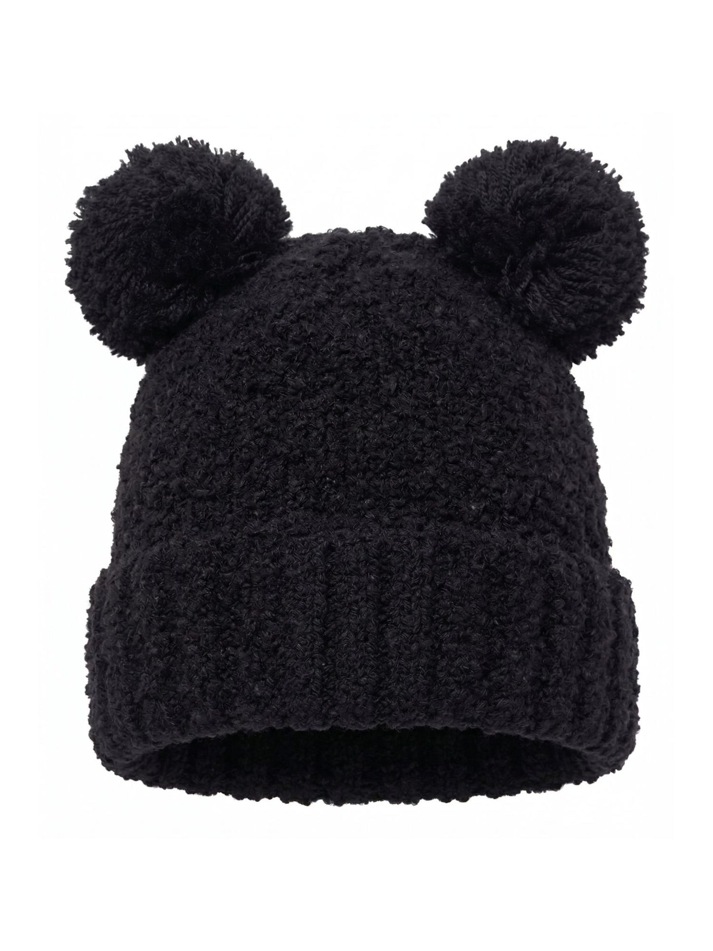 Disney Mickey Mouse Women's Double Pom Beanie Black Fuzzy Knit Winter Hat Adult