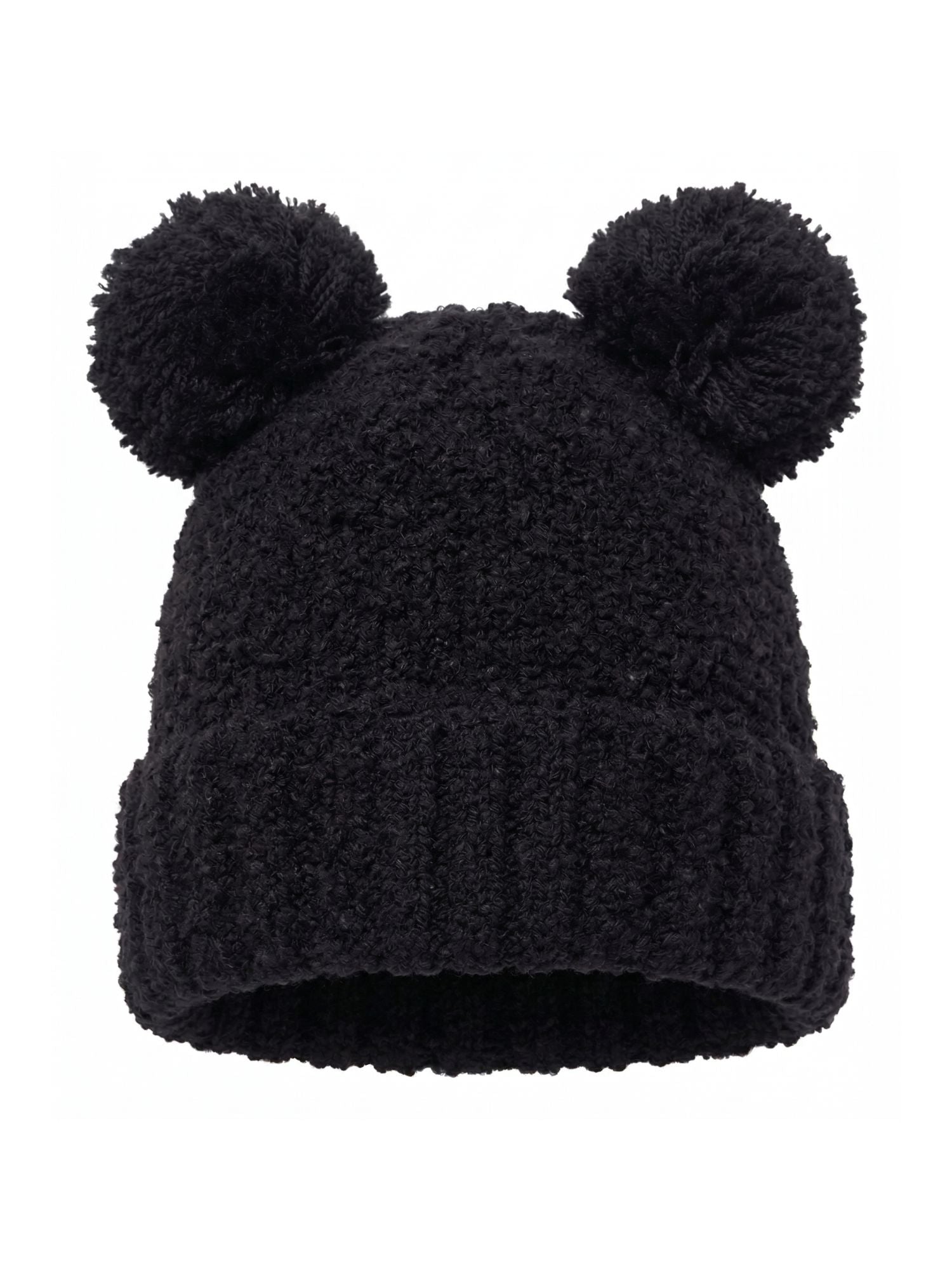 Disney Mickey Mouse Women's Double Pom Beanie Black Fuzzy Knit Winter Hat Adult