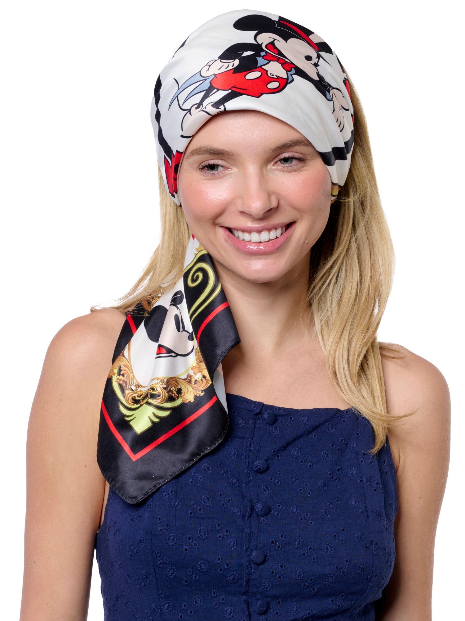 Disney Mickey Mouse Top Hat 35" x 35" Silky Square Scarf Women's Head Wrap