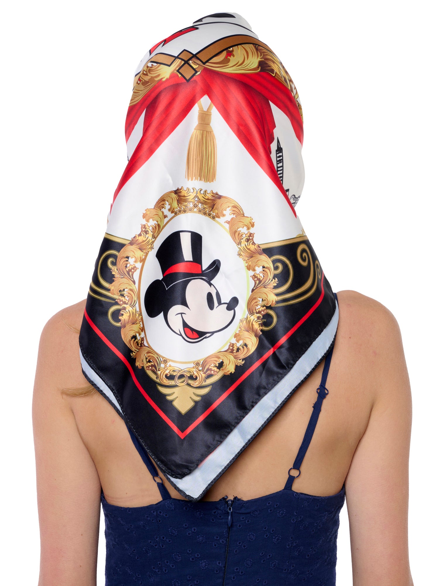 Disney Mickey Mouse Top Hat 35" x 35" Silky Square Scarf Women's Head Wrap