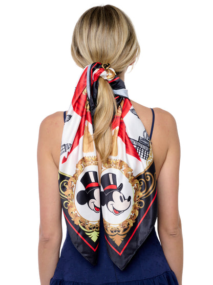 Disney Mickey Mouse Top Hat 35" x 35" Silky Square Scarf Women's Head Wrap