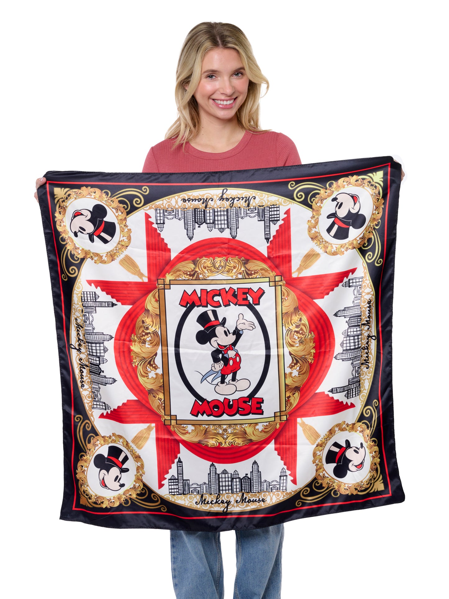 Disney Mickey Mouse Top Hat 35" x 35" Silky Square Scarf Women's Head Wrap