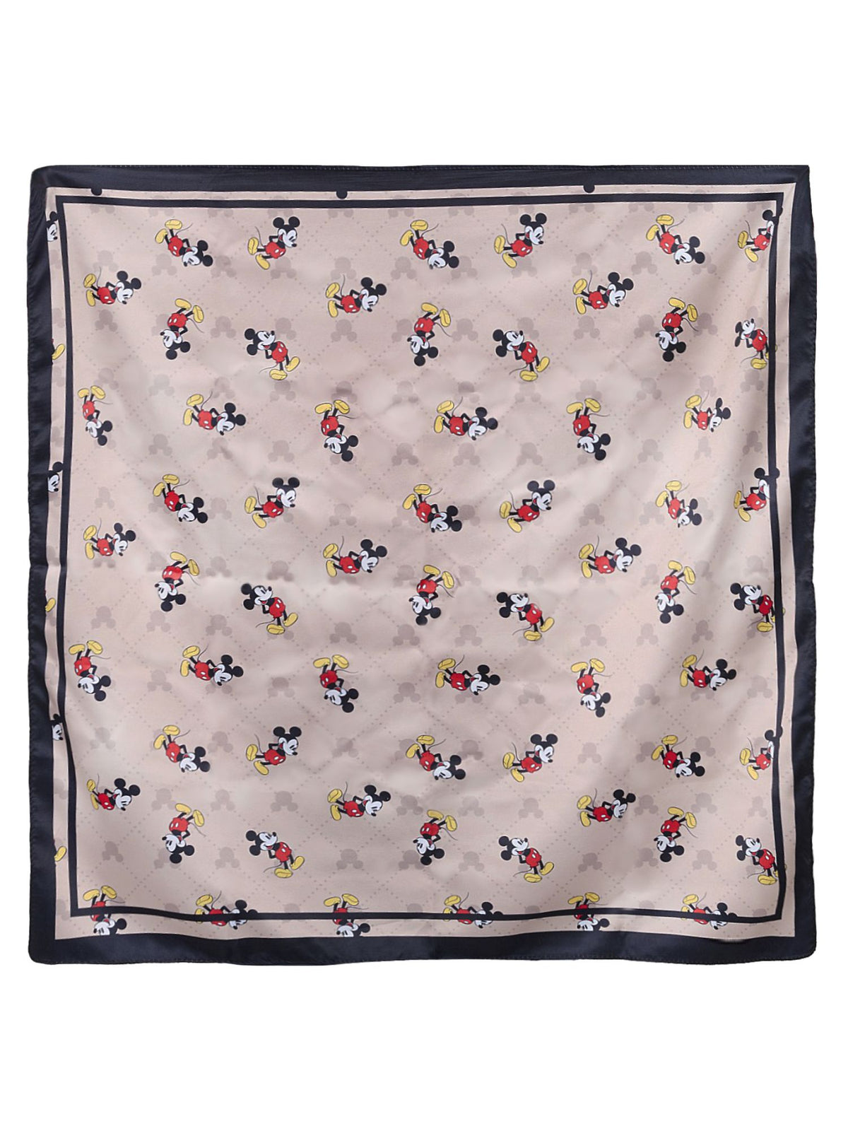 Disney Mickey Mouse Silky Scarf 27” x 27” Tan Icon Print Square Neck Tie