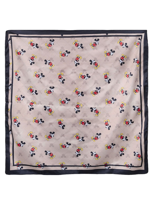 Disney Mickey Mouse Silky Scarf 27” x 27” Tan Icon Print Square Neck Tie
