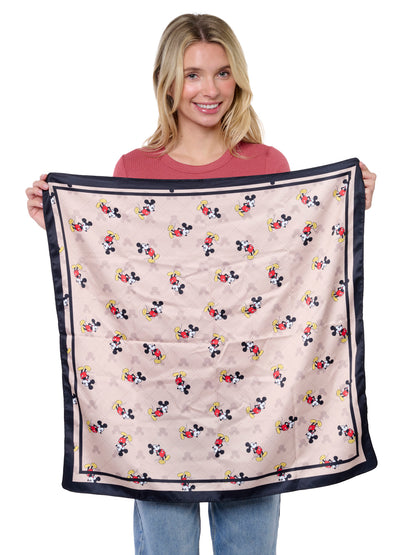 Disney Mickey Mouse Silky Scarf 27” x 27” Tan Repeating Icon Square Neck Tie