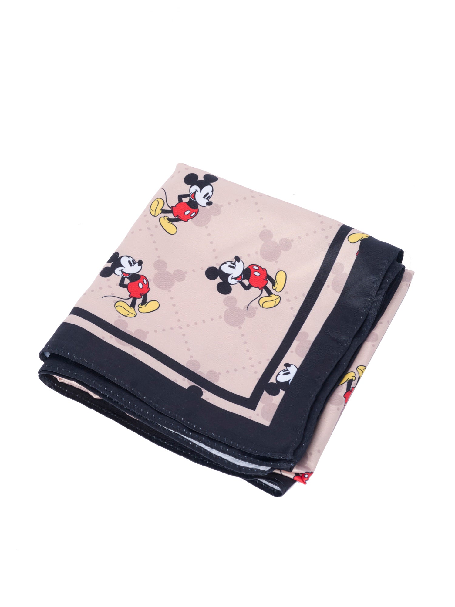 Disney Mickey Mouse Silky Scarf 27” x 27” Tan Repeating Icon Square Neck Tie