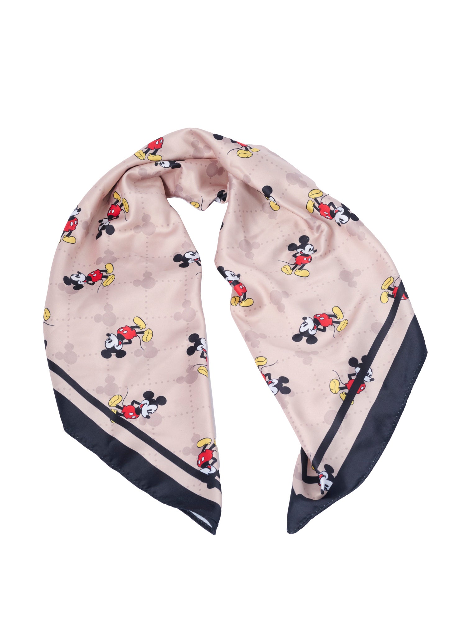 Disney Mickey Mouse Silky Scarf 27” x 27” Tan Repeating Icon Square Neck Tie