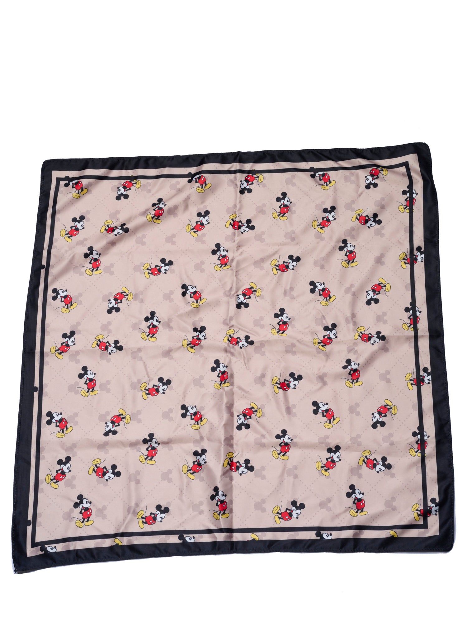 Disney Mickey Mouse Silky Scarf 27” x 27” Tan Repeating Icon Square Neck Tie