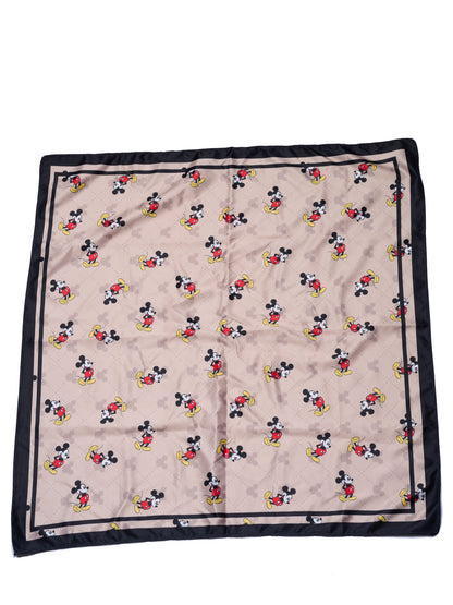 Disney Mickey Mouse Silky Scarf 27” x 27” Tan Repeating Icon Square Neck Tie
