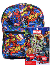 Mavel Avengers 16" Backpack Iron Man Thor Spider-Man w/ Sticker Book Set