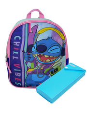 Disney Stitch Backpack 11" Chill Vibes w/ Sliding Pencil Case School Set