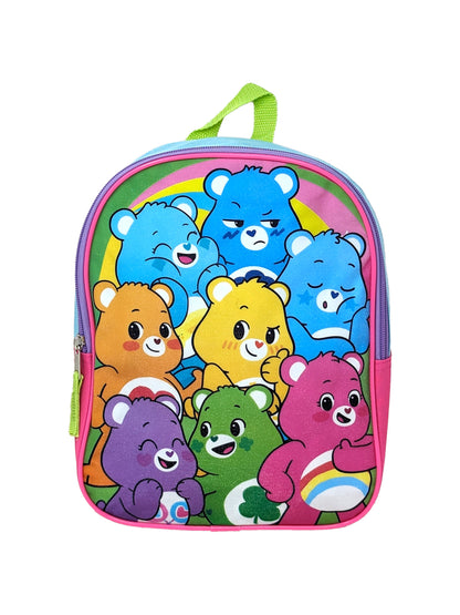 Rainbow Care Bears Mini Backpack 11" Flat Front w/ Sliding Pencil Case Set