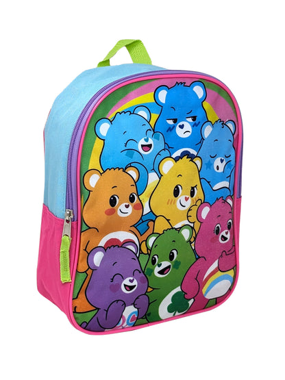 Rainbow Care Bears Mini Backpack 11" Flat Front w/ Sliding Pencil Case Set