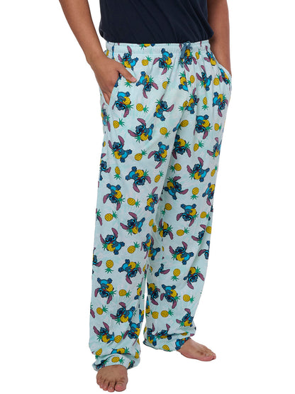 Men's Disney Stitch Pajama Pants Lounge Wear Hawaii Pineapples Blue