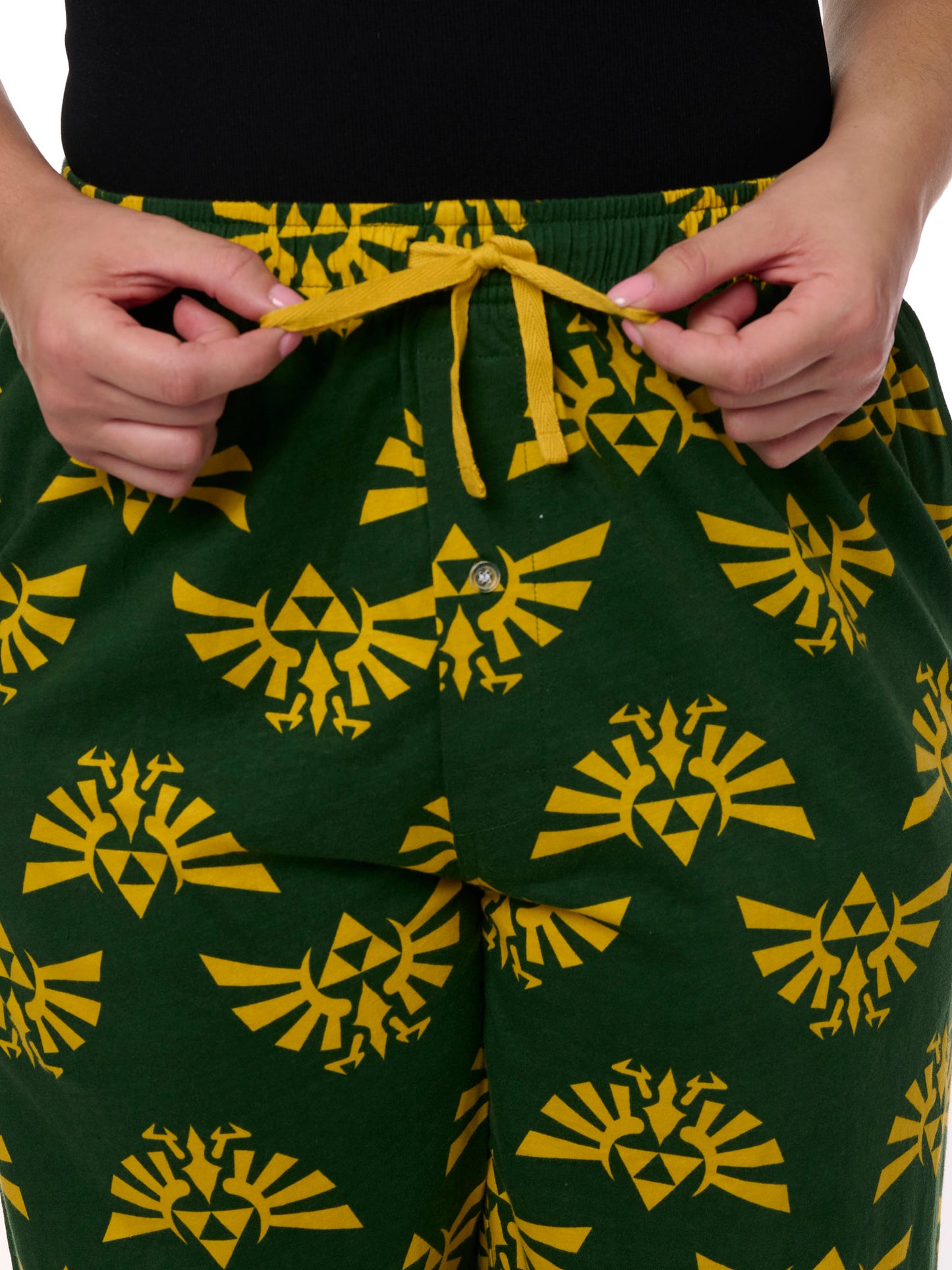 Men's Legend of Zelda Pajama Pants Lounging Hyrule Triforce Green (Size Medium)