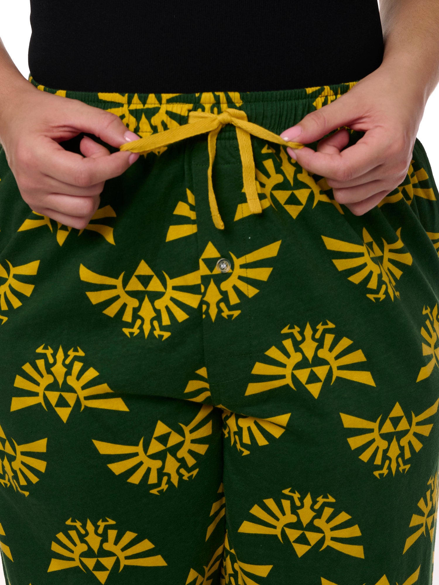 Men's Legend of Zelda Pajama Pants Lounging Hyrule Triforce Green (Size Medium)