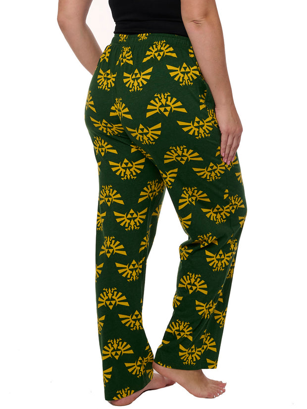 Legend of Zelda Women's Pajama Pants Lounge Wear Hyrule Triforce Green