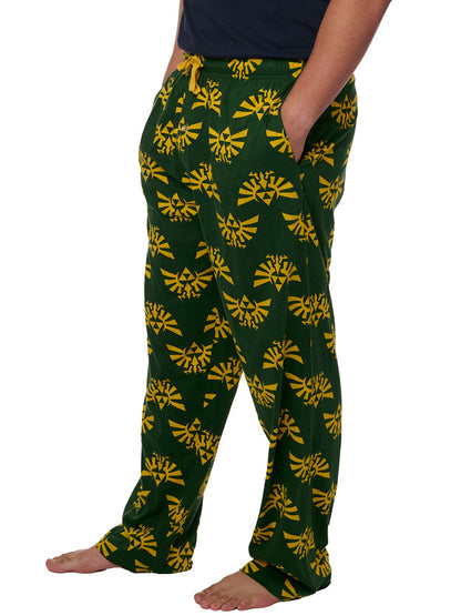 Men's Legend of Zelda Pajama Pants Lounging Hyrule Triforce Green (Size Medium)