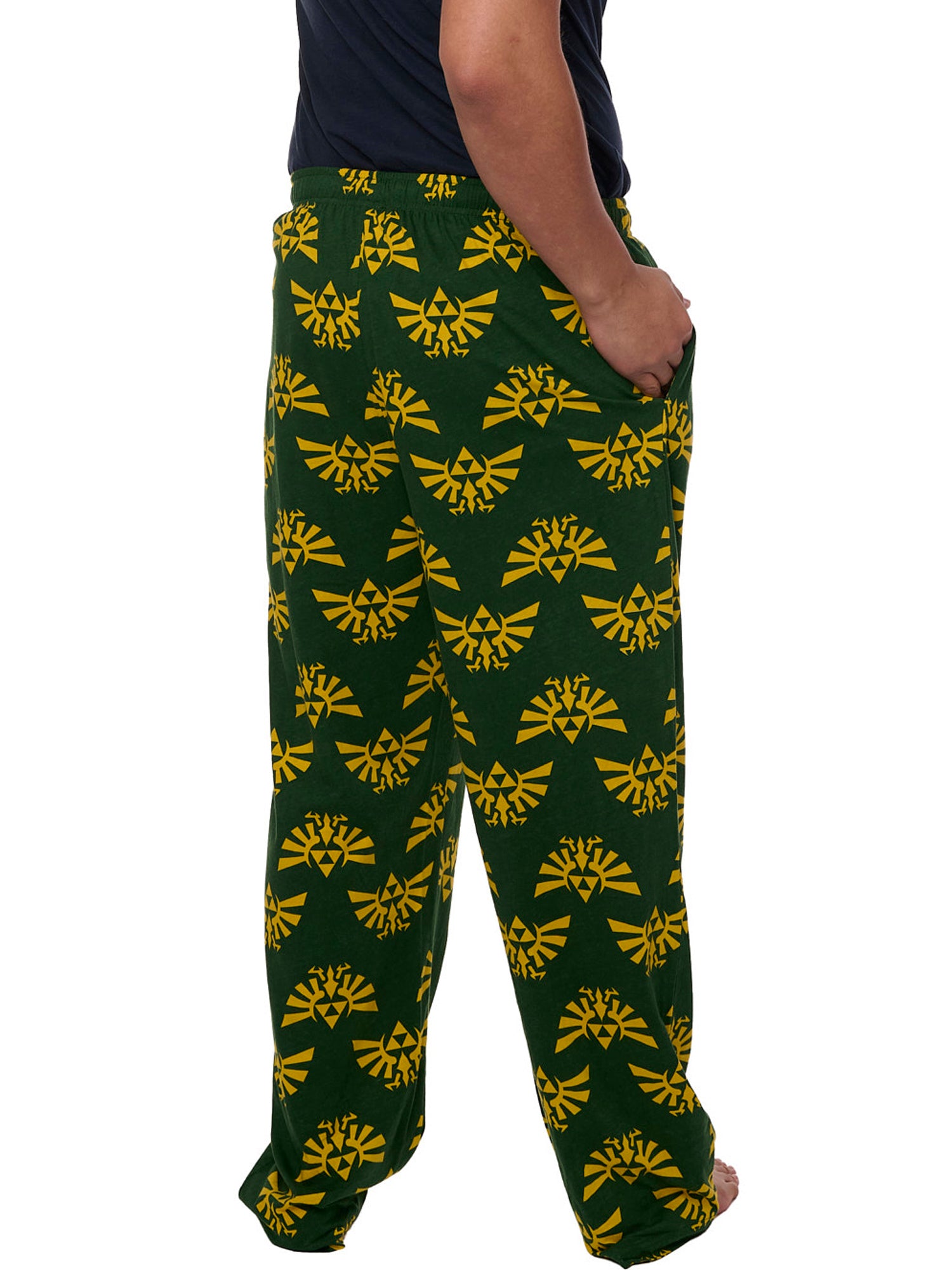 Men's Legend of Zelda Pajama Pants Lounging Hyrule Triforce Green (Size Medium)