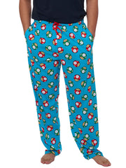 Men's Super Mario Bros Mushrooms Pajama Pants Lounge Wear Nintendo Blue