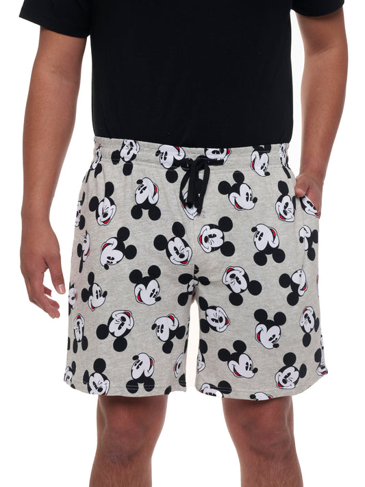 Mens Disney Mickey Mouse Pajama Sleep Shorts Gray Black Pockets