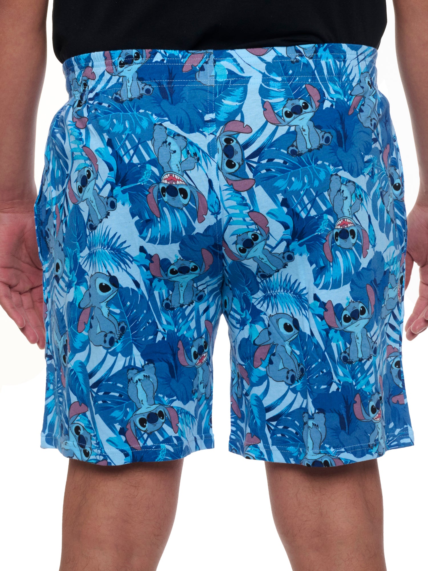 Mens Disney Stitch Pajama Sleep Shorts Loungewear Pockets Blue