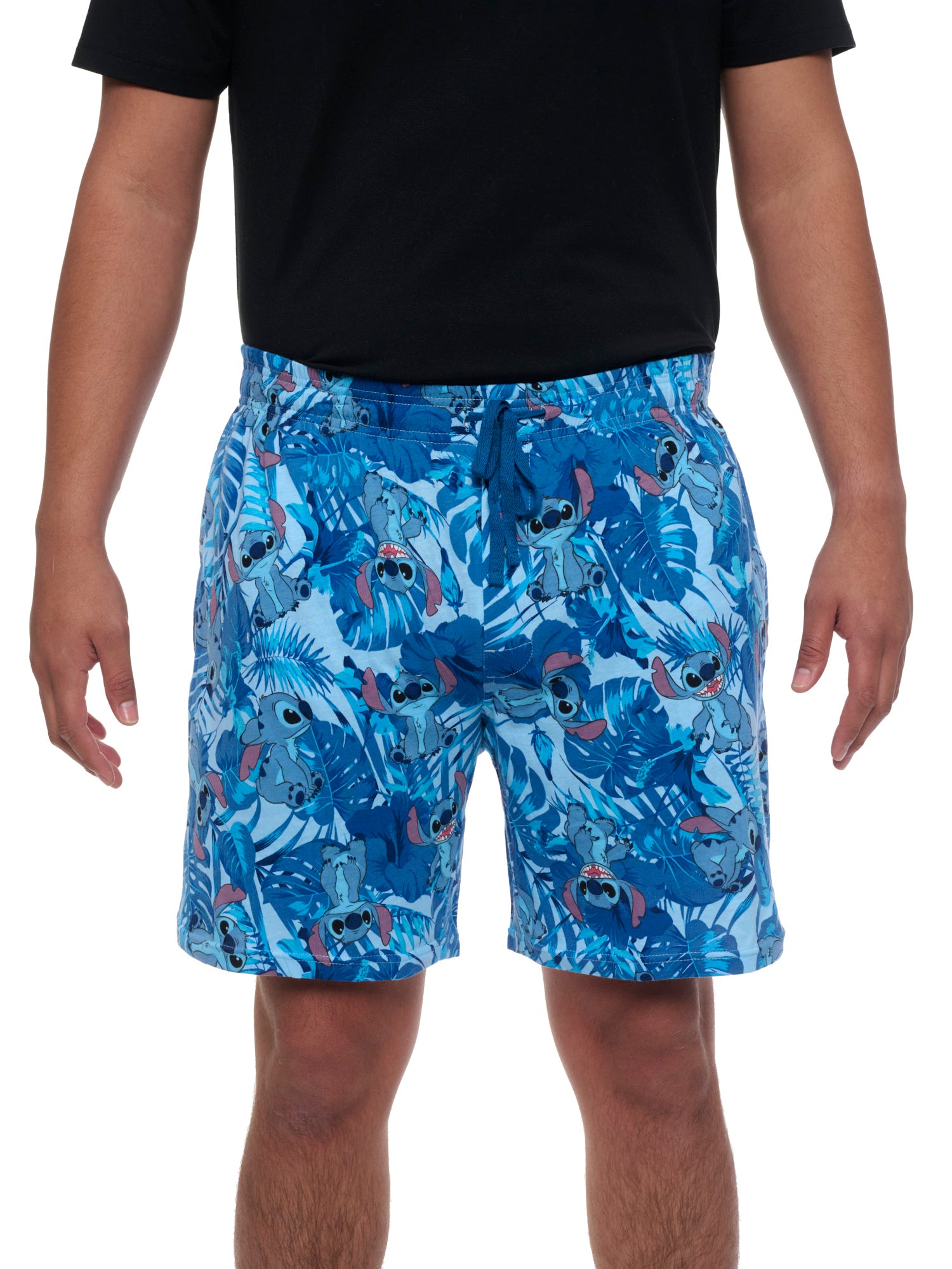 Mens Disney Stitch Pajama Sleep Shorts Loungewear Pockets Blue